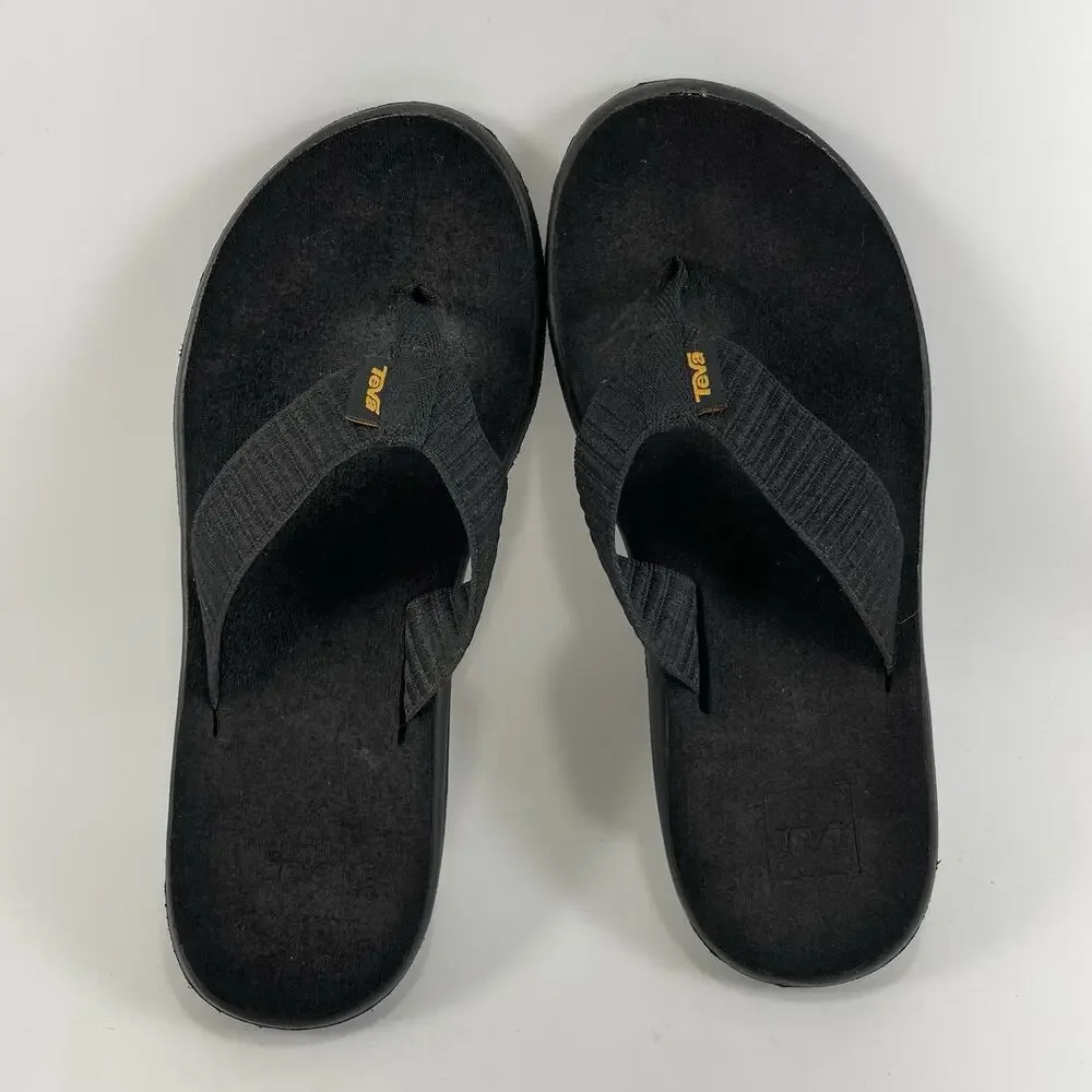 Teva Voya Canvas Flip Flops Womens Size 7 Black Sandals Beach Pool Comfort